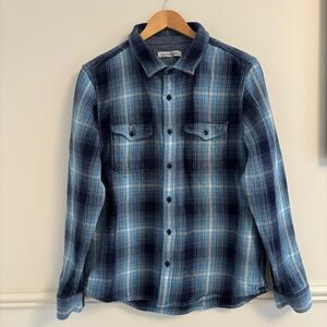 Outerknown Navy and Light Blue Plaid Blanket Shirt